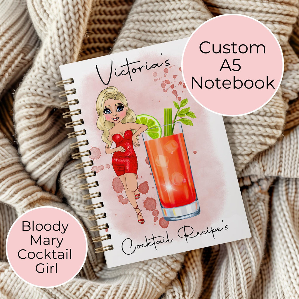 Personalised A5 Bloody Mary Cocktail Themed Notebook, Cocktail Recipe Journal Gift