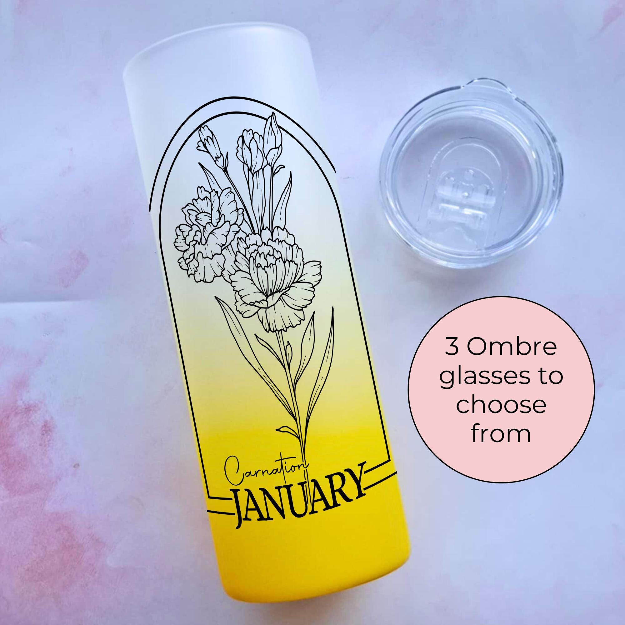 January Birth Flower Ombre Tumbler, Carnation Line Art Tumbler For Her