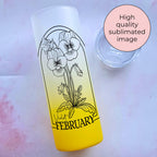 February Birth flower Ombre Tumbler, Violet Line Art Glass Gift for Mothers Day