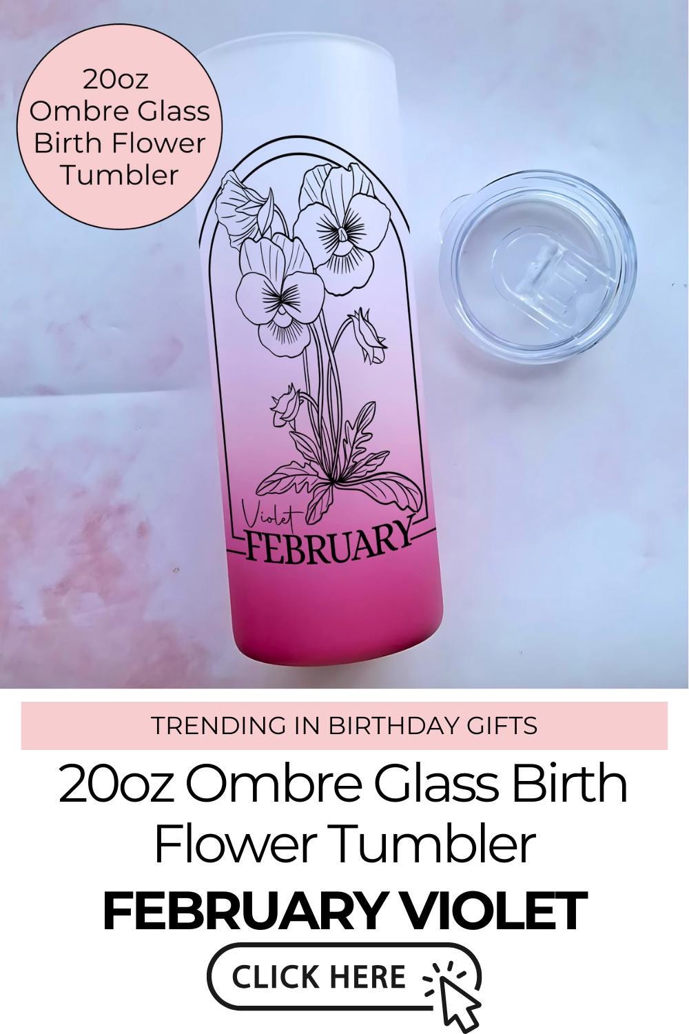 February Violet Line Art Birth Flower Ombre Tumbler, Mothers Day Gift For Special Mum
