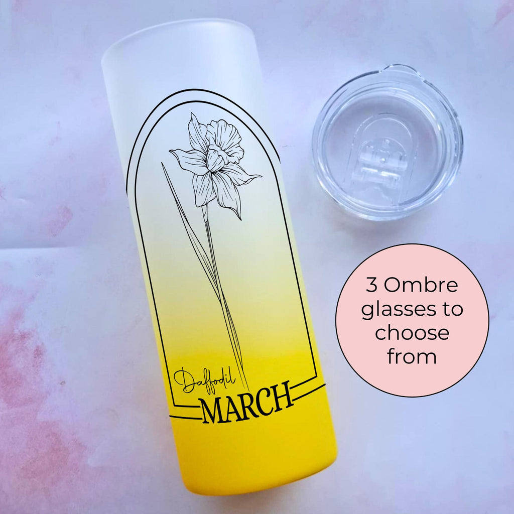 March Birth Flower Ombre Tumbler Gift, Daffodil Line art floral Tumbler Gift For Her