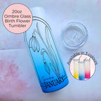 January Birth Flower 20oz Ombre Tumbler, Snowdrop Line Art Design