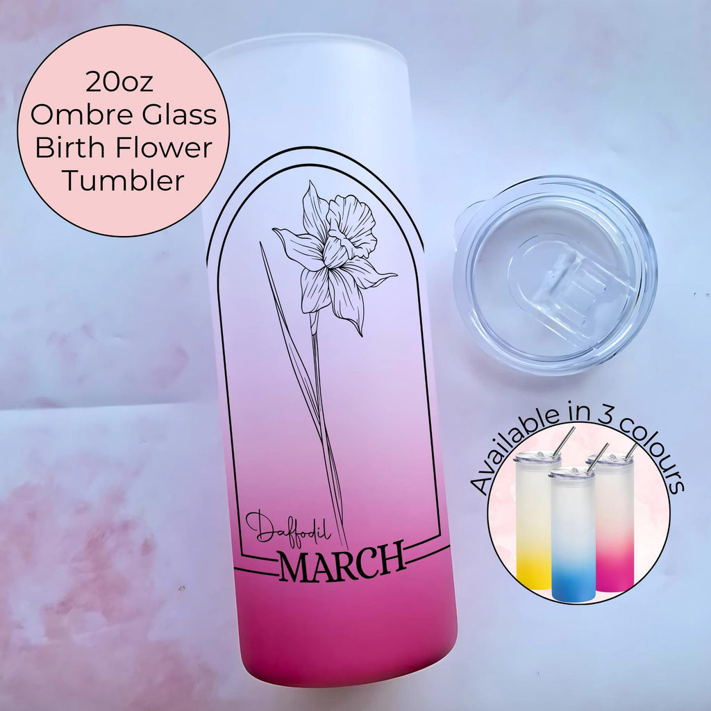 March Birth Flower Ombre Tumbler Gift, Daffodil Line art floral Tumbler Gift For Her