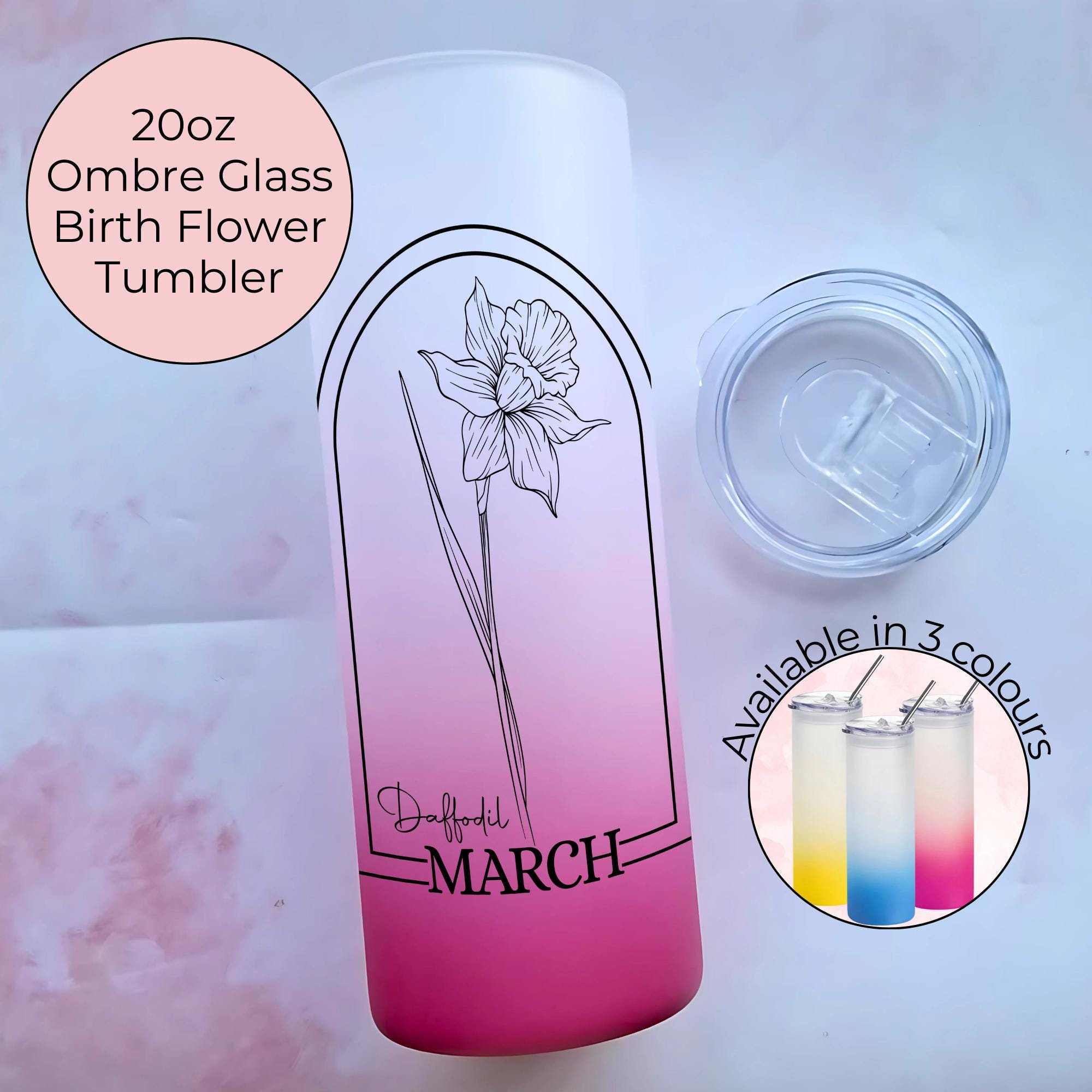 March Birth Flower Ombre Tumbler Gift, Daffodil Line art floral Tumbler Gift For Her