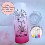 February Violet Line Art Birth Flower Ombre Tumbler, Mothers Day Gift For Special Mum