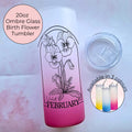 February Birth flower Ombre Tumbler, Violet Line Art Glass Gift for Mothers Day