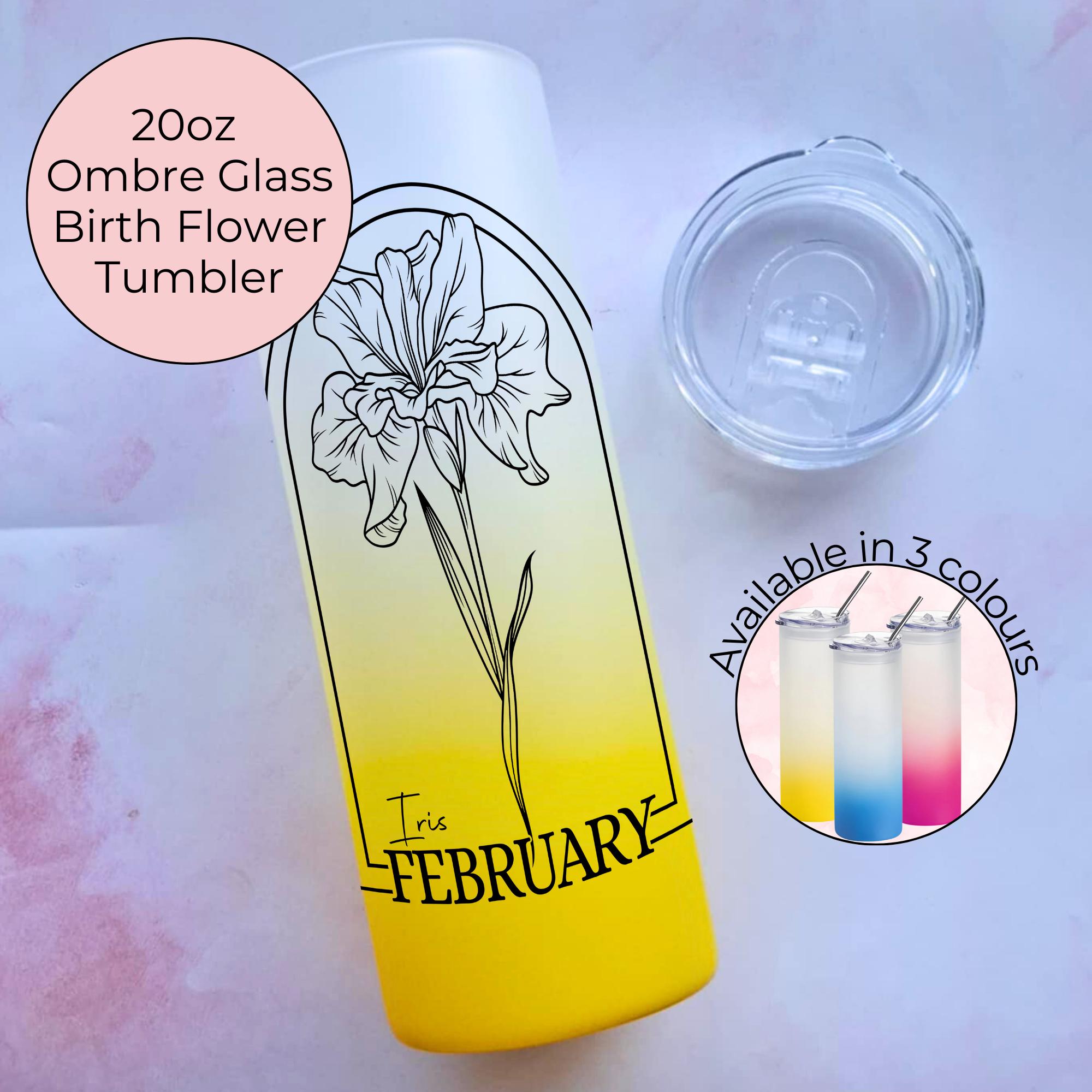 February Birth Flower Iris Line Art 20oz Ombre Tumbler, Mothers Day Gift From A Daughter