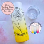 March Birth Flower Glass Tumbler, Jonquil Line Ombre Glass Gift For Her