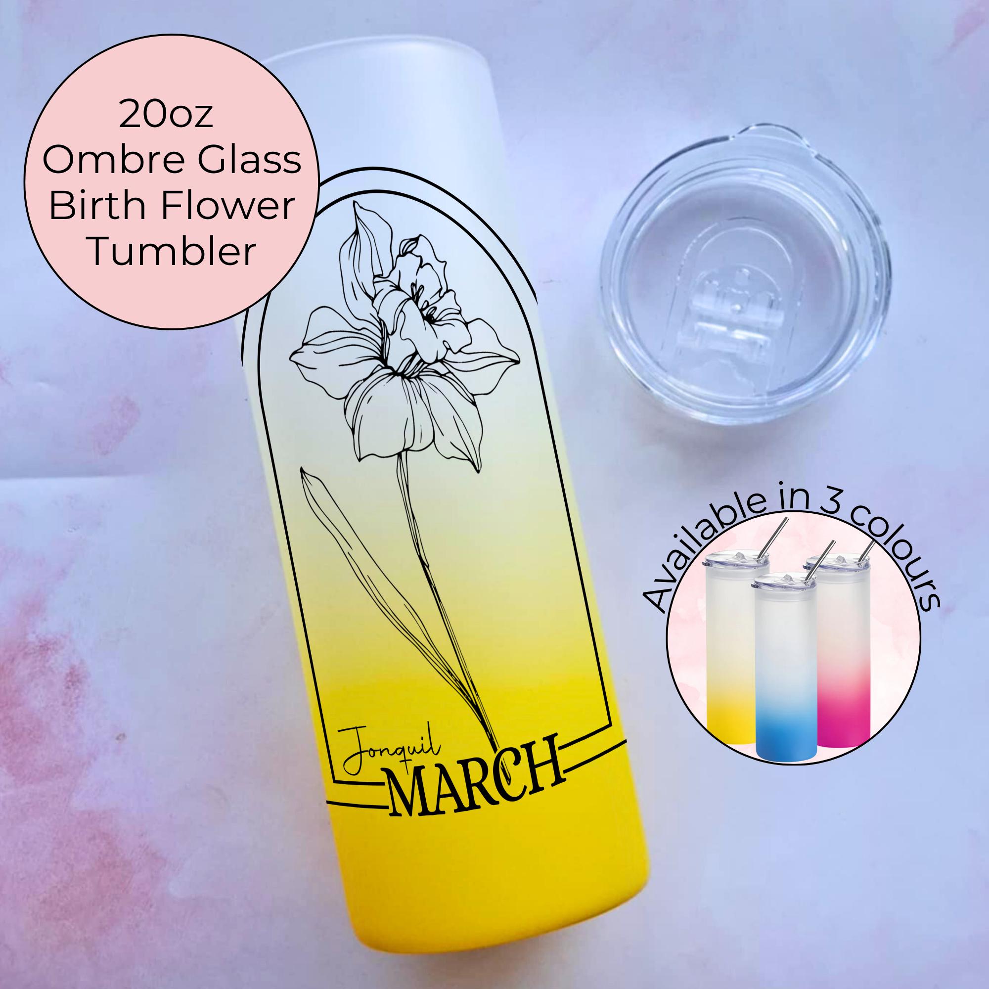 March Birth Flower Glass Tumbler, Jonquil Line Ombre Glass Gift For Her