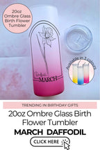 March Birth Flower Ombre Tumbler Gift, Daffodil Line art floral Tumbler Gift For Her