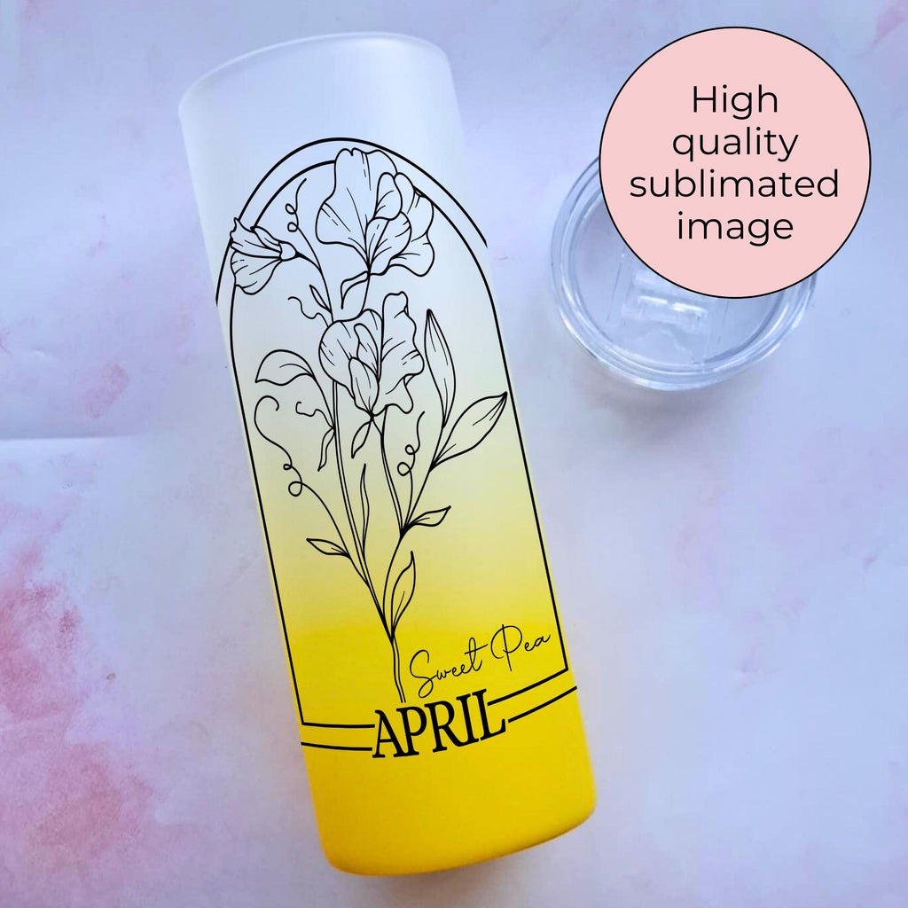 April Birth Flower Glass Ombre Tumbler, Daisy Line Art Floral Gift For Easter