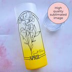 April Birth Flower Glass Ombre Tumbler, Daisy Line Art Floral Gift For Easter