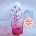April Birth Flower Glass Ombre Tumbler, Daisy Line Art Floral Gift For Easter