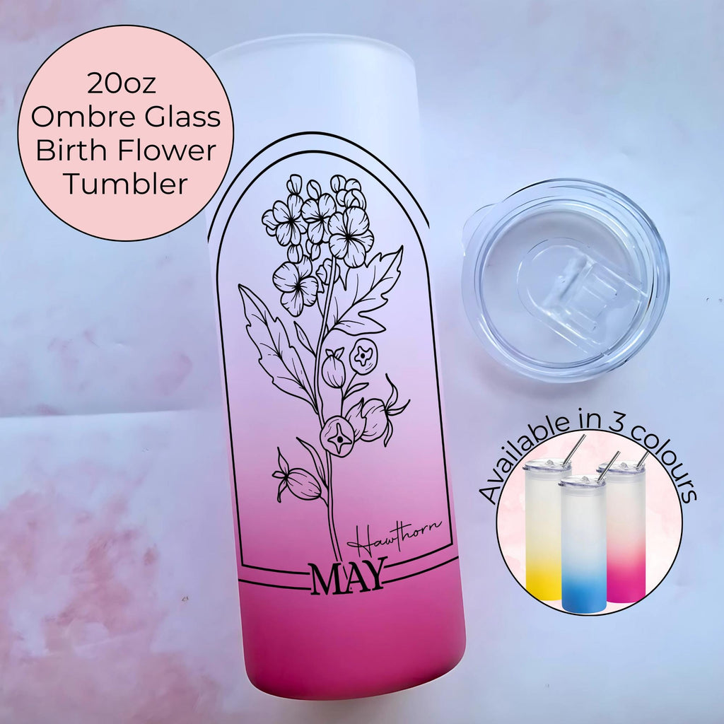 May Birth Flower Ombre Tumbler, 20oz Hawthorn Line Art Glass Tumbler Gift For End Of Term Teacher Gift