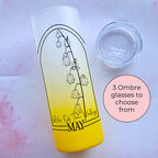 May Ombre Glass Tumbler With Lily Of The Valley Line Art Flower, Gift For Mum, Sister