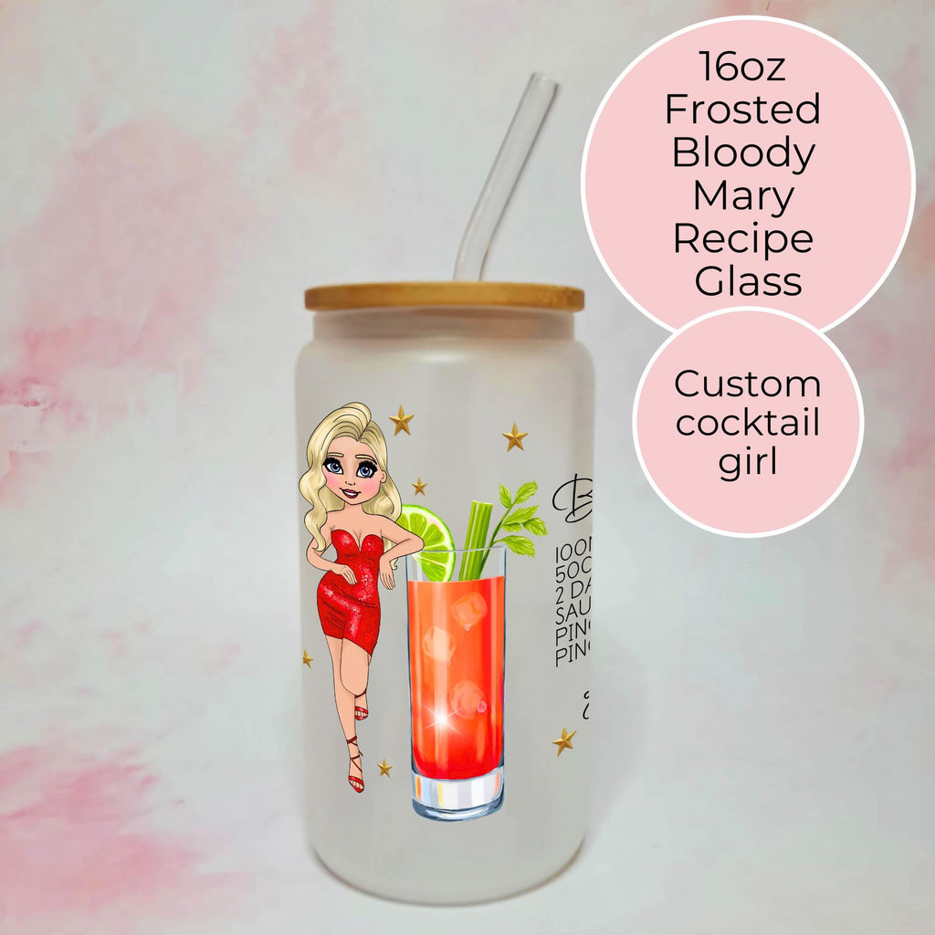 Personalised Bloody Mary Character Glass With Cocktail Recipe, Milestone Birthday Gift For Her
