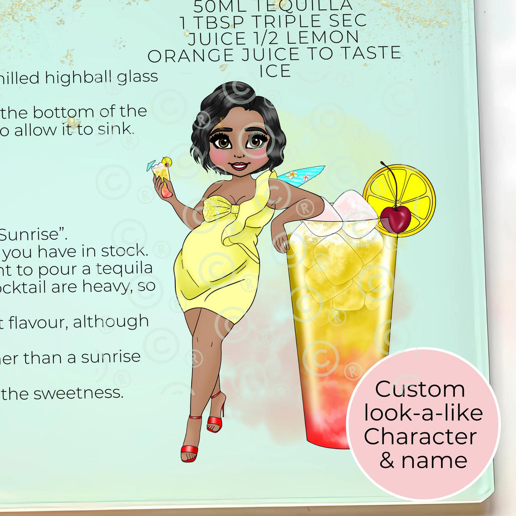 Personalised A4 Tequila Sunrise Cocktail Cutting Board, Tempered Glass Chopping Board For Cocktail Parties