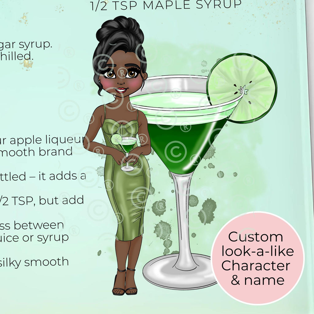 Personalised Appletini Cocktail Chopping Board, A4 Tempered Glass Worktop Saver