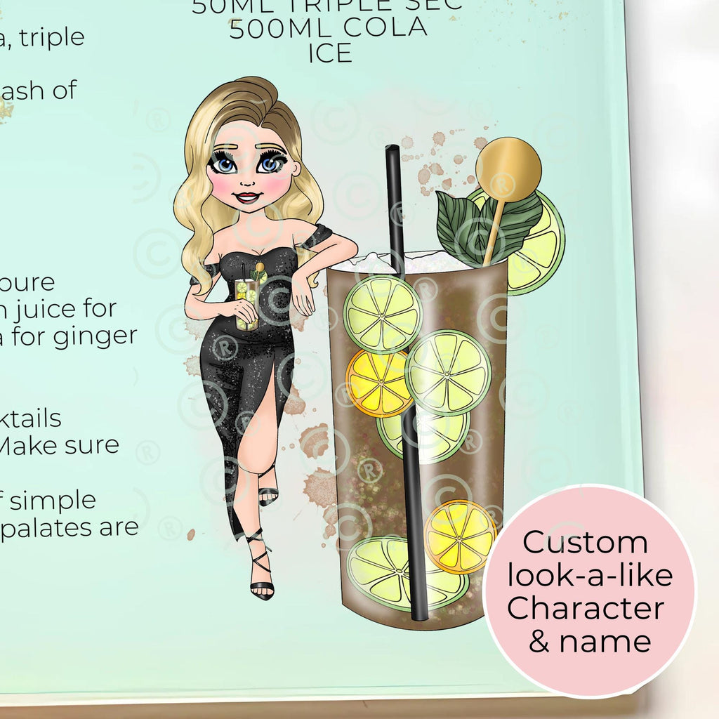 Personalised A4 Long Island Cocktail Cutting Board, Tempered Glass Chopping Board