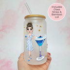 Personalised Greek Mati Character Glass With Cocktail Recipe, Evil Eye Cocktail Drinkware