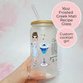 Personalised Greek Mati Character Glass With Cocktail Recipe, Evil Eye Cocktail Drinkware