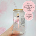 Personalised Rose Sangria Frosted Recipe Glass With Custom Character