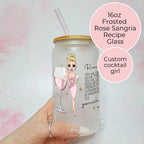 Personalised Rose Sangria Frosted Recipe Glass With Custom Character