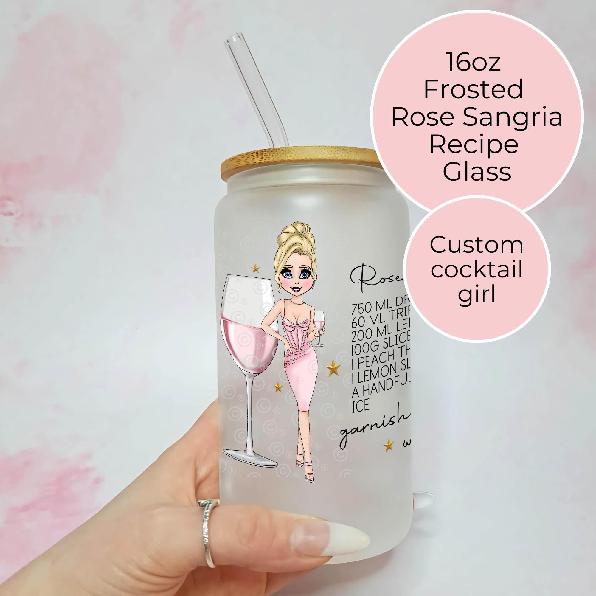 Personalised Rose Sangria Frosted Recipe Glass With Custom Character