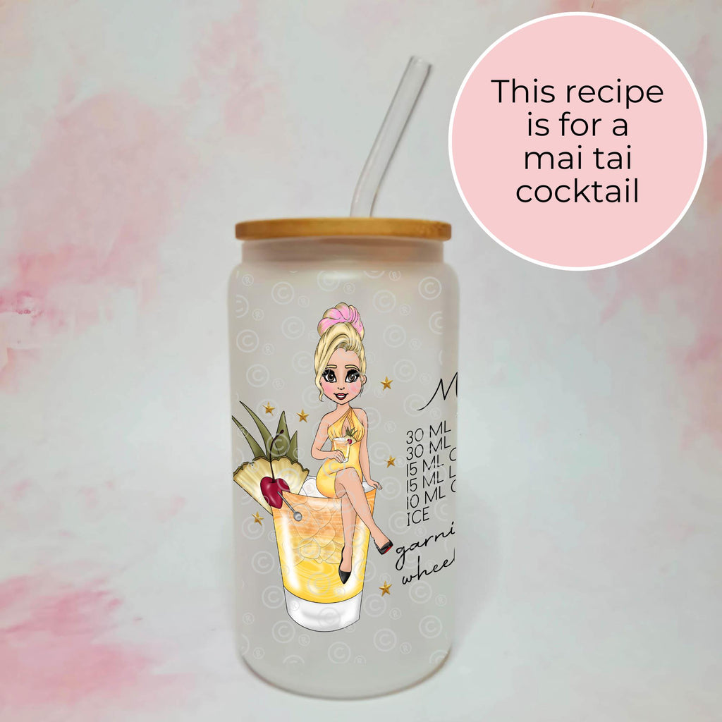 Personalised Mai Tai Frosted Recipe Glass With Custom Character