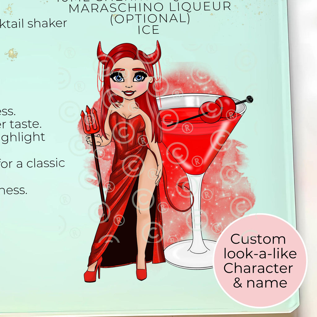 Personalised Devils Daiquiri Cocktail Chopping Board, A4 Tempered Glass Worktop Saver