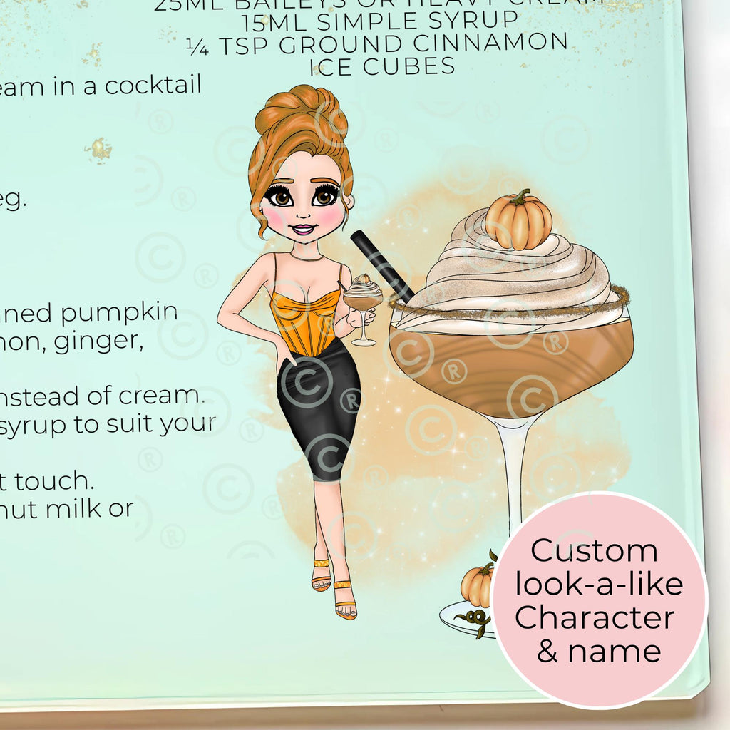 Personalised A4 Pumpkin Martini Cocktail Cutting Board, Tempered Glass Halloween Décor Chopping Board