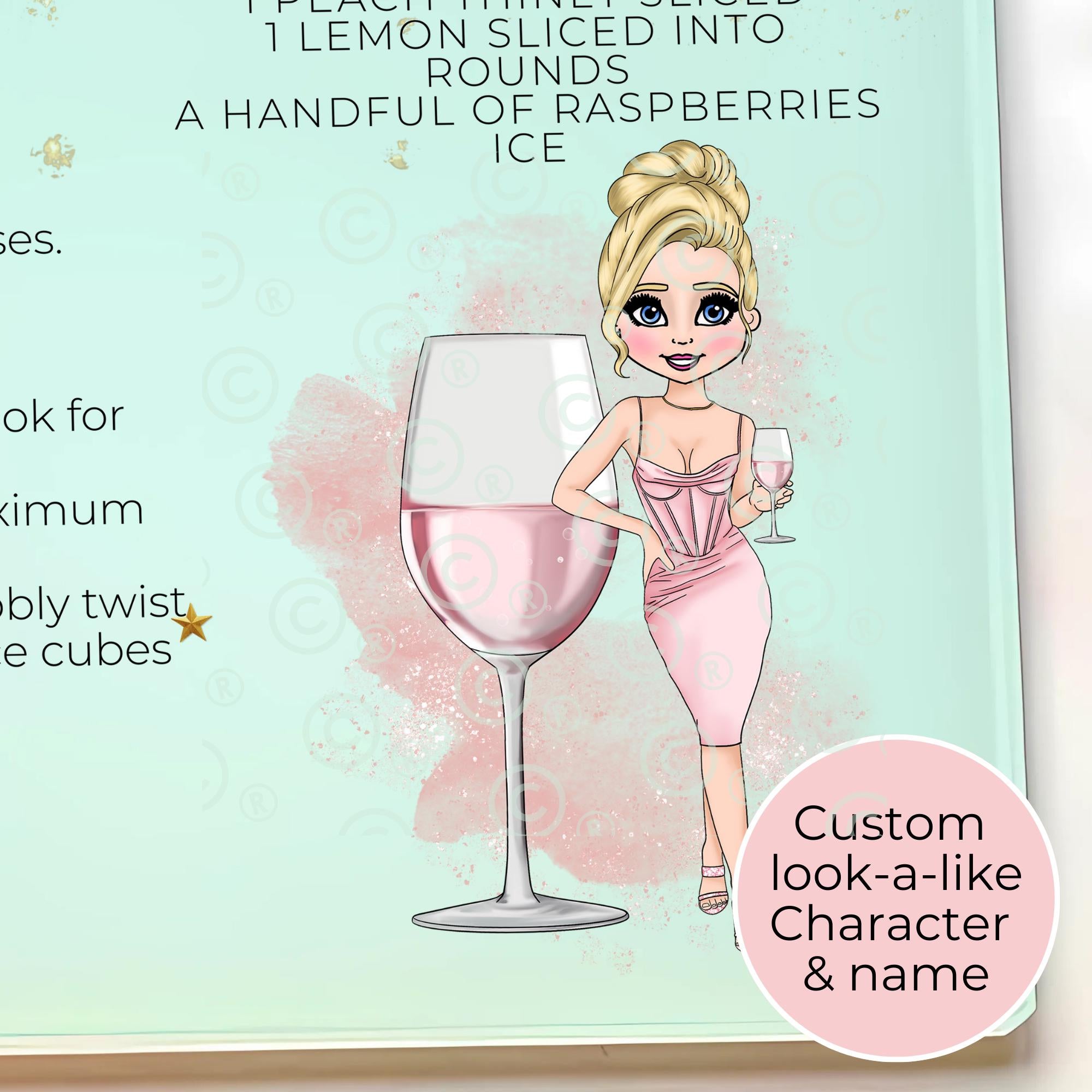 Personalised A4 Rose Sangria Cocktail Cutting Board, Tempered Glass Chopping Board