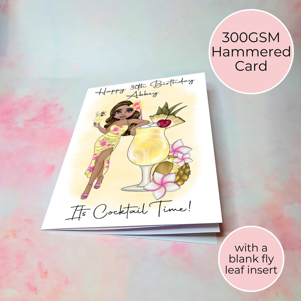 Personalised Pina Colada Birthday Card, A5 Card For Girl Friend Birthday