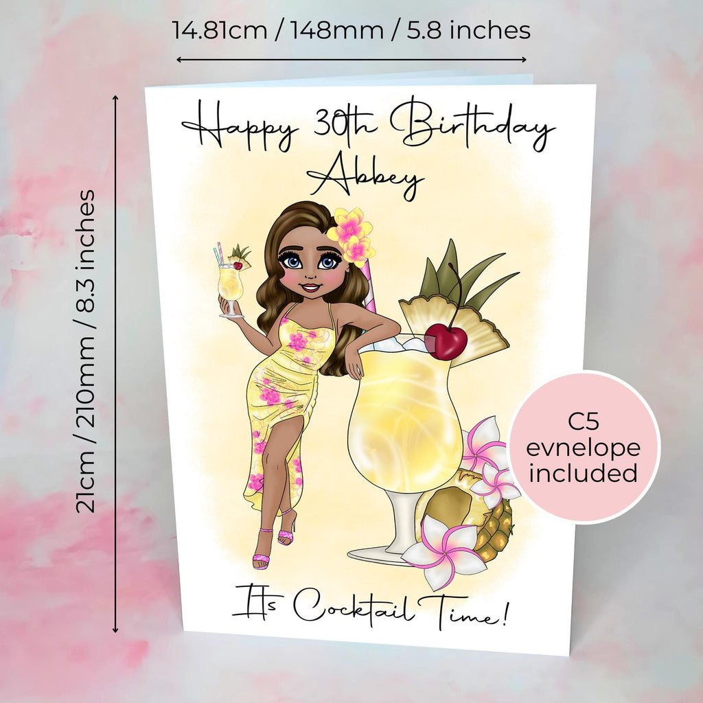 Personalised Pina Colada Birthday Card, A5 Card For Girl Friend Birthday