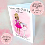 Personalised Pink Gin Birthday Card, A5 Greeting Card For Mum Sister