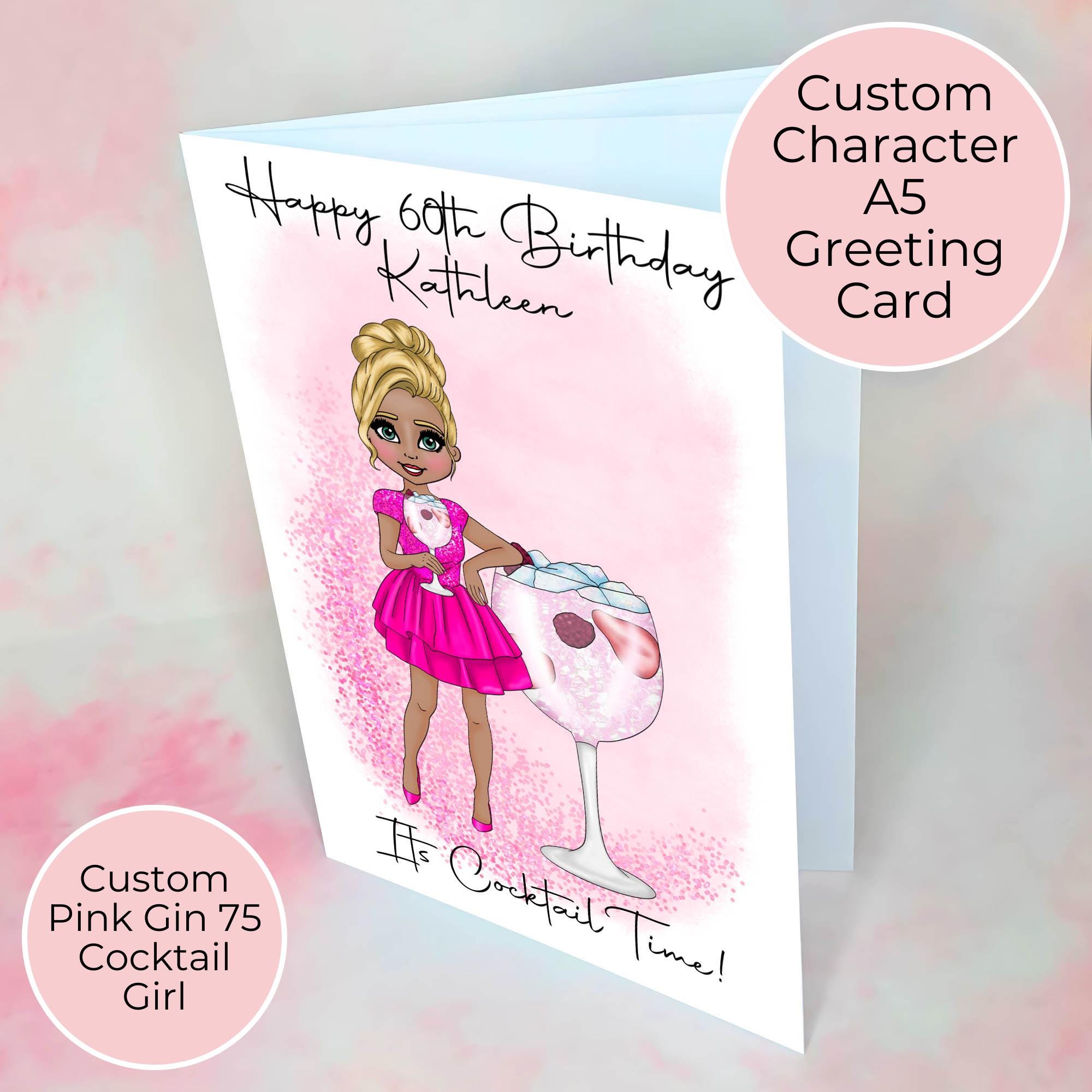 Personalised Pink Gin Birthday Card, A5 Greeting Card For Mum Sister