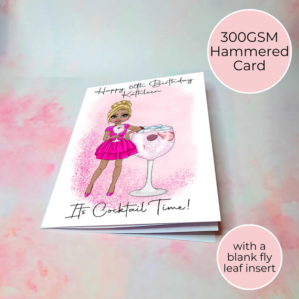 Personalised Pink Gin Birthday Card, A5 Greeting Card For Mum Sister