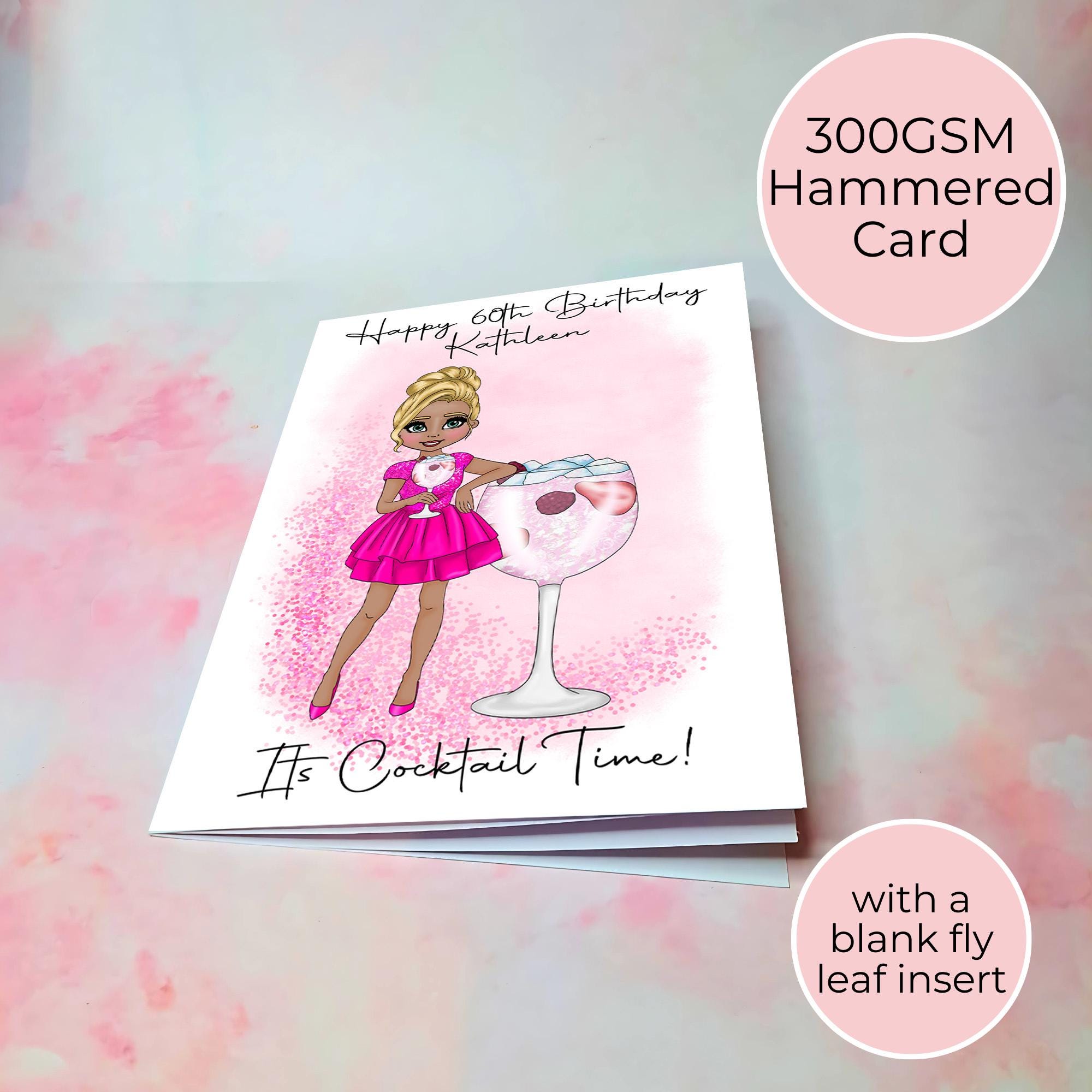 Personalised Pink Gin Birthday Card, A5 Greeting Card For Mum Sister