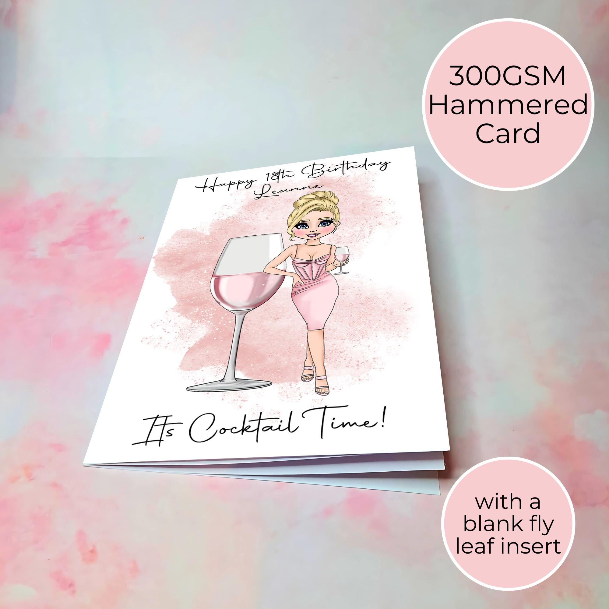Personalised Rose Sangria Birthday Card, Luxury A5 Greeting Card For Sister Daughter