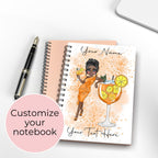 Personalised Orange Spritz Cocktail Girl A5 Notebook, Wire Bound Lined Journal Gift for Cocktail Lovers