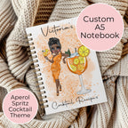 Personalised Orange Spritz Cocktail Girl A5 Notebook, Wire Bound Lined Journal Gift for Cocktail Lovers