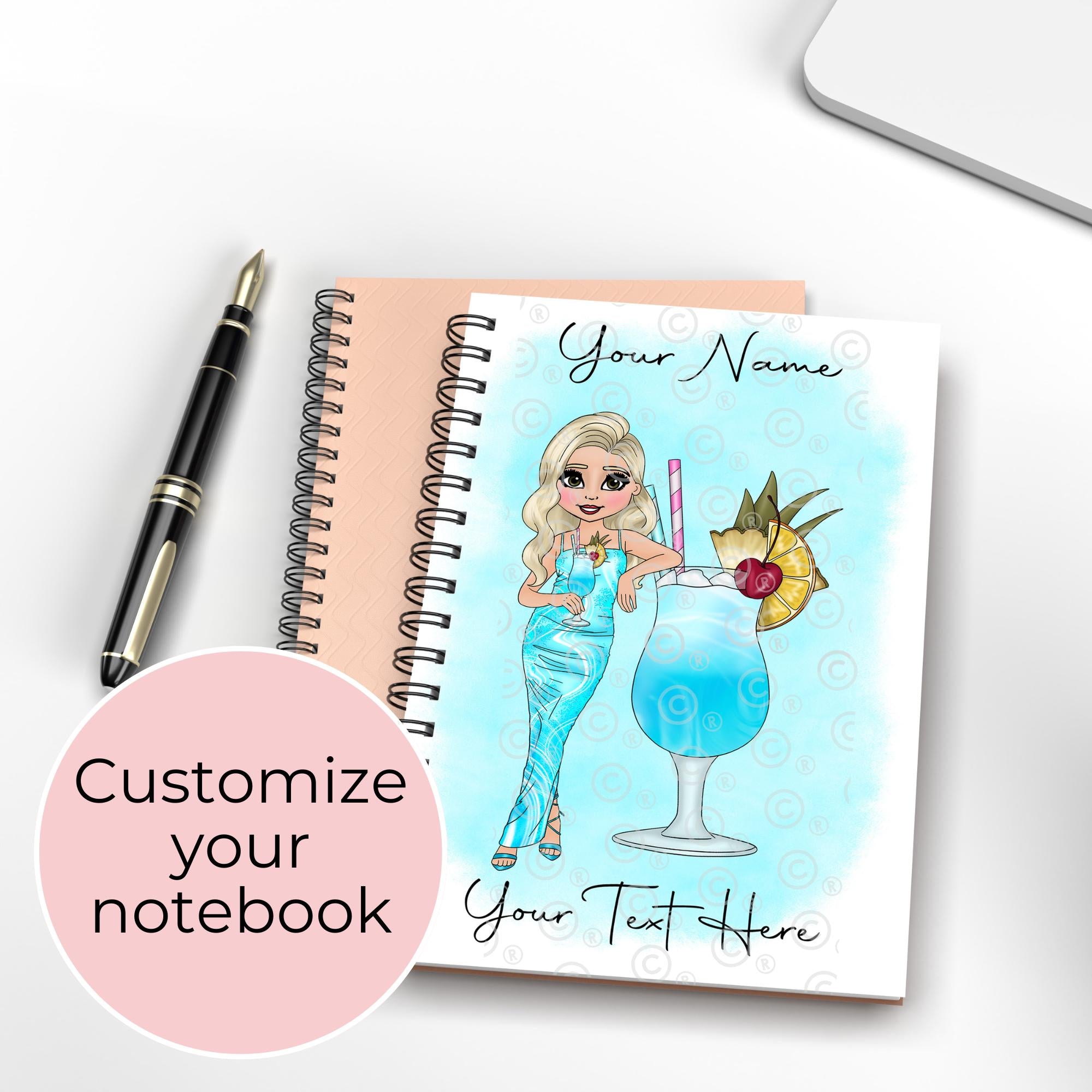 Personalised A5 Blue Lagoon Cocktail Notebook, Gift For Mum, Sister