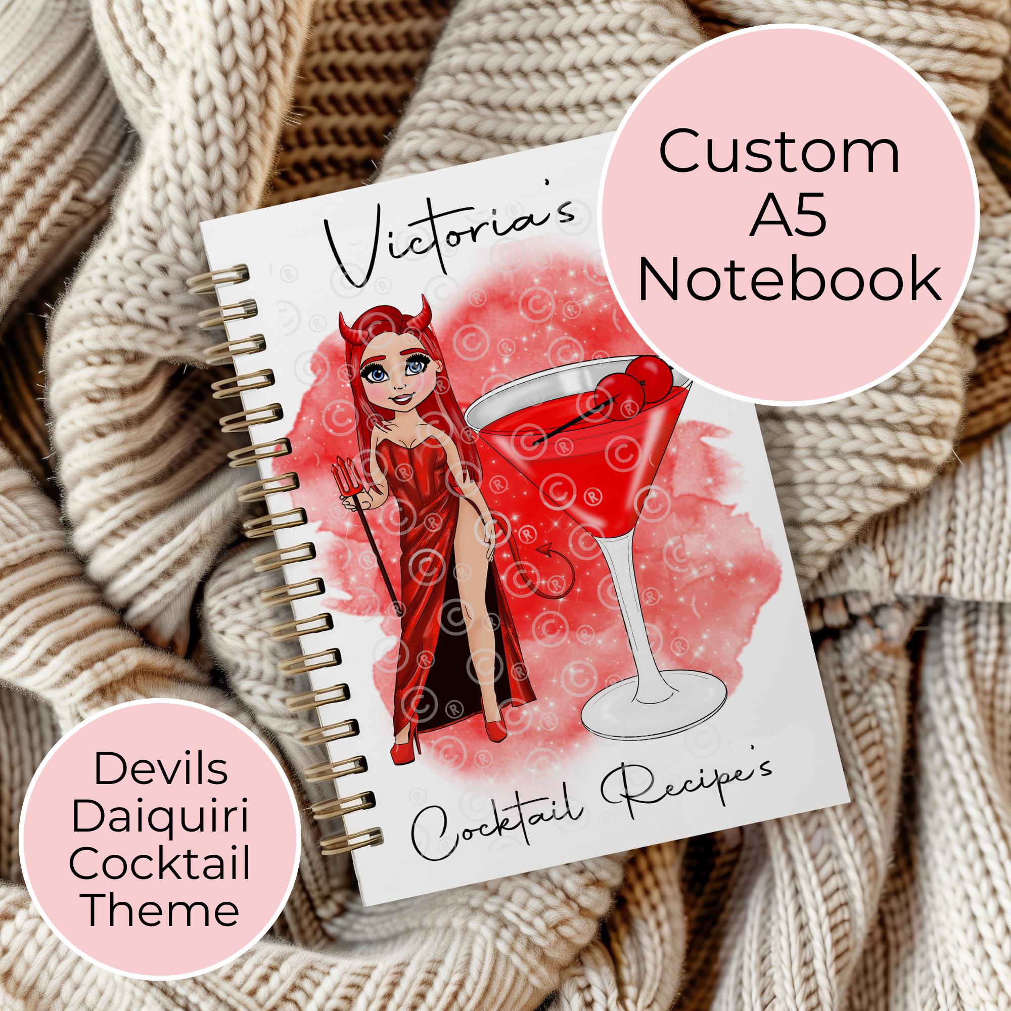 Personalised Character Devils Daiquiri A5 Spiral Notebook, Halloween Birthday Gift For Best Friend