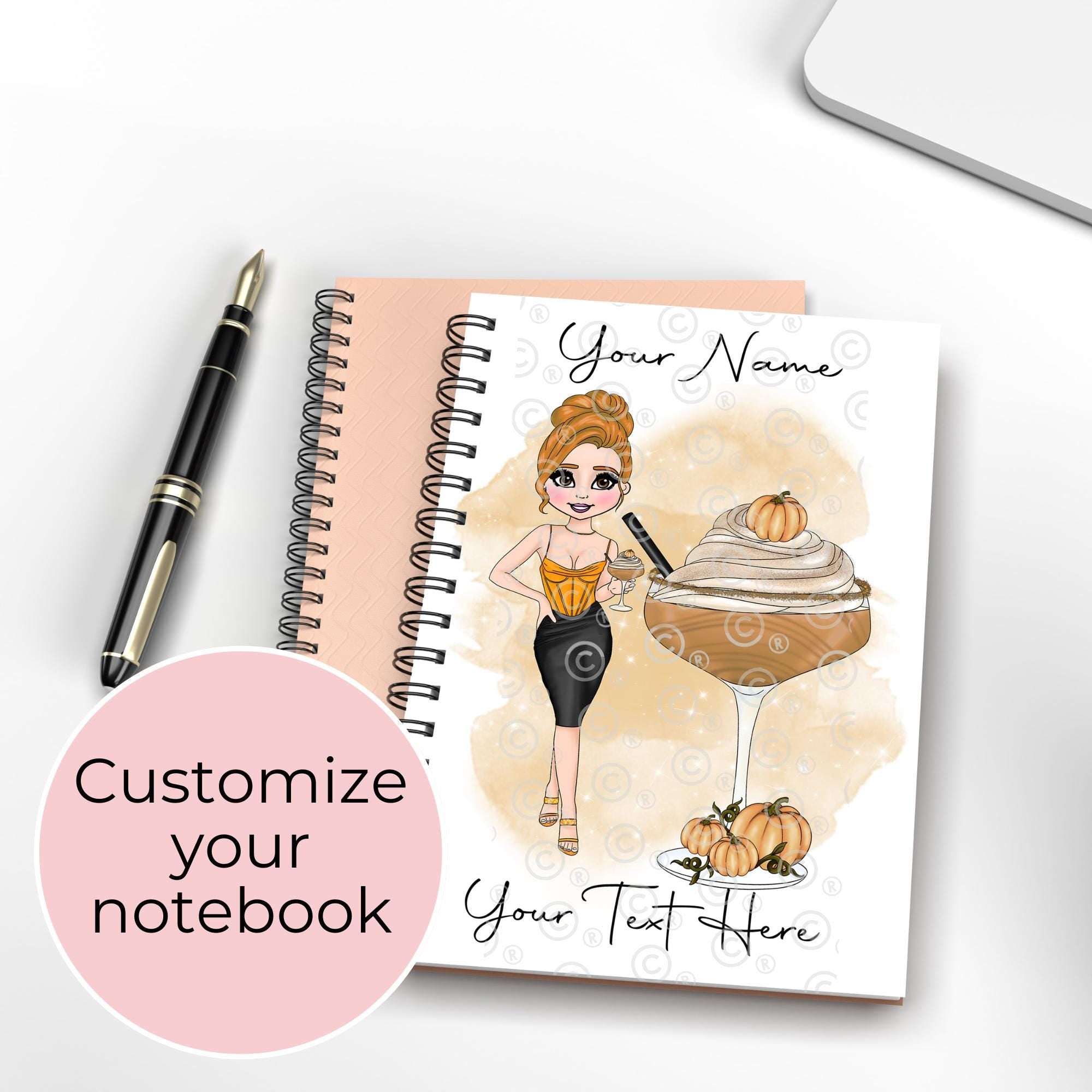 Personalised A5 Pumpkin Martini Cocktail Notebook With Custom Character, Autumn / Fall Gift For Teacher
