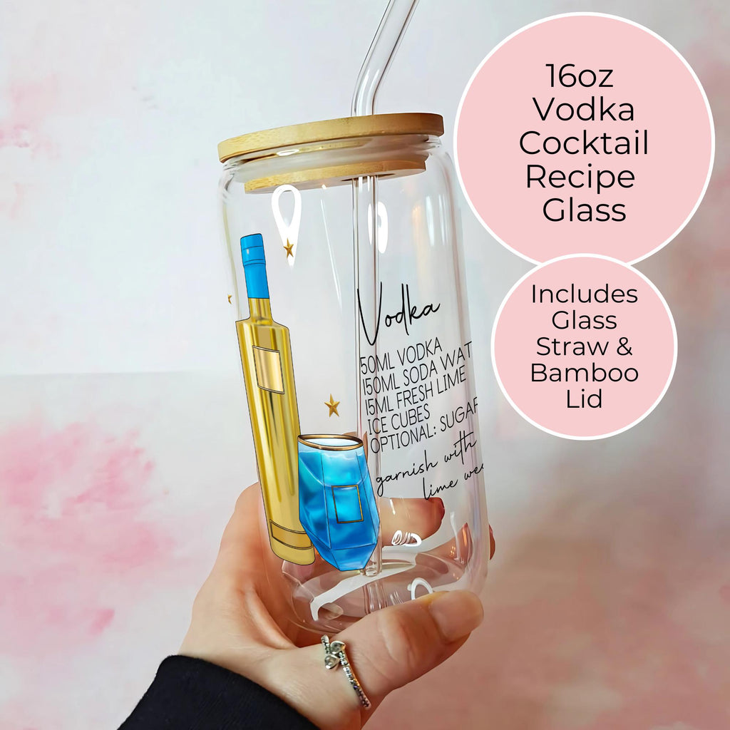 16oz Vodka Girl Cocktail Recipe Glass with Bamboo Lid & Straw