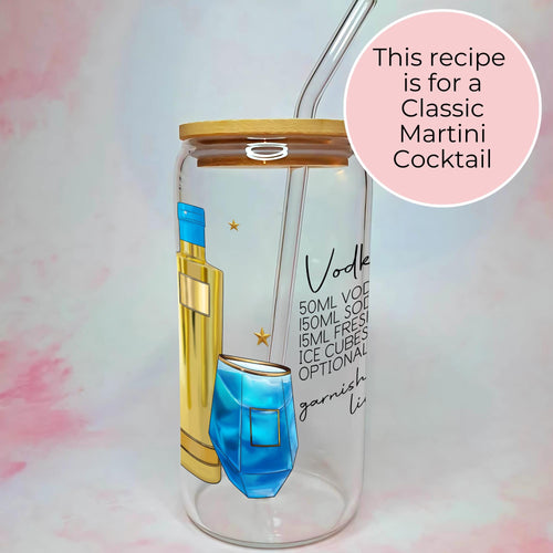 16oz Vodka Girl Cocktail Recipe Glass with Bamboo Lid & Straw