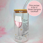 16oz Rose Sangria Cocktail Recipe Glass with Bamboo Lid & Straw
