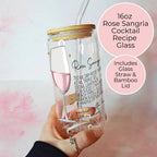 16oz Rose Sangria Cocktail Recipe Glass with Bamboo Lid & Straw