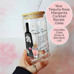 16oz Tequila Rose Cocktail Recipe Glass with Bamboo Lid & Straw