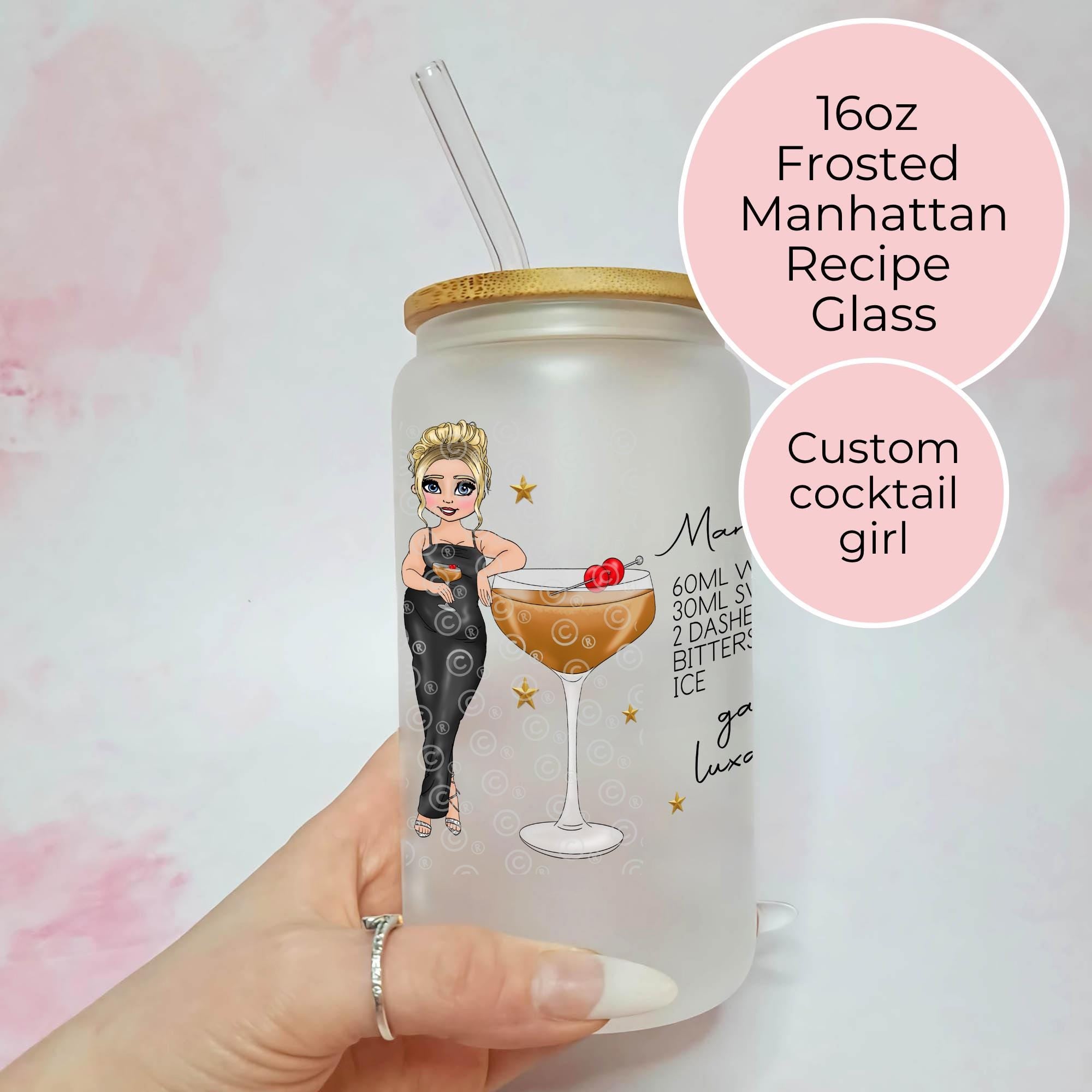 Personalised Manhattan Character Glass With Cocktail Recipe